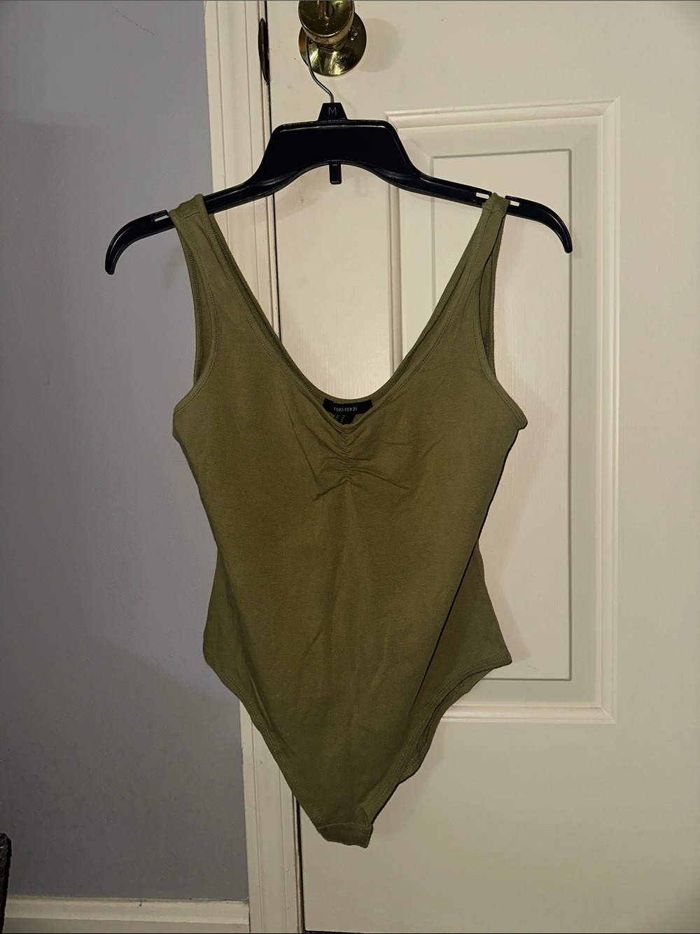 Forever 21 Olive Green Ribbed Scoop Neck Bodysuit